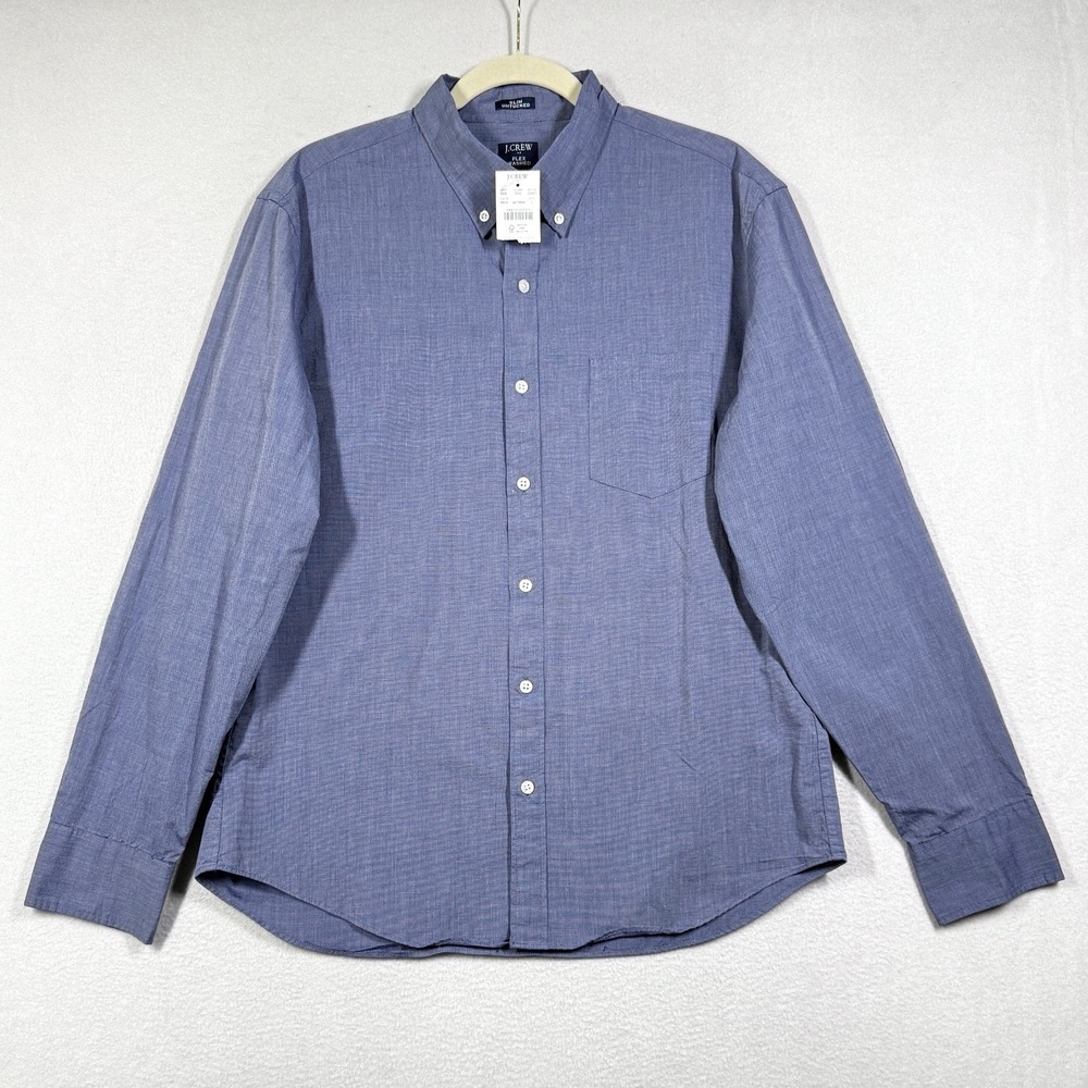 J Crew Shirt Mens Large Flex Washed Slim Untucked Stretch Button Down Blue NWT